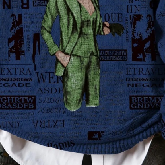 Blue Graphic Print Women's Sweater - Picture 3 of 4